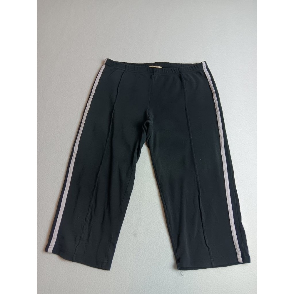 Steve & Barry's Womens M Black Capri Track Pants Pink Side Stripe Pull-On